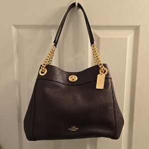 Coach Burgundy Oxblood Turnlock Edie Leather Shoulder Bag with Gold Hardware